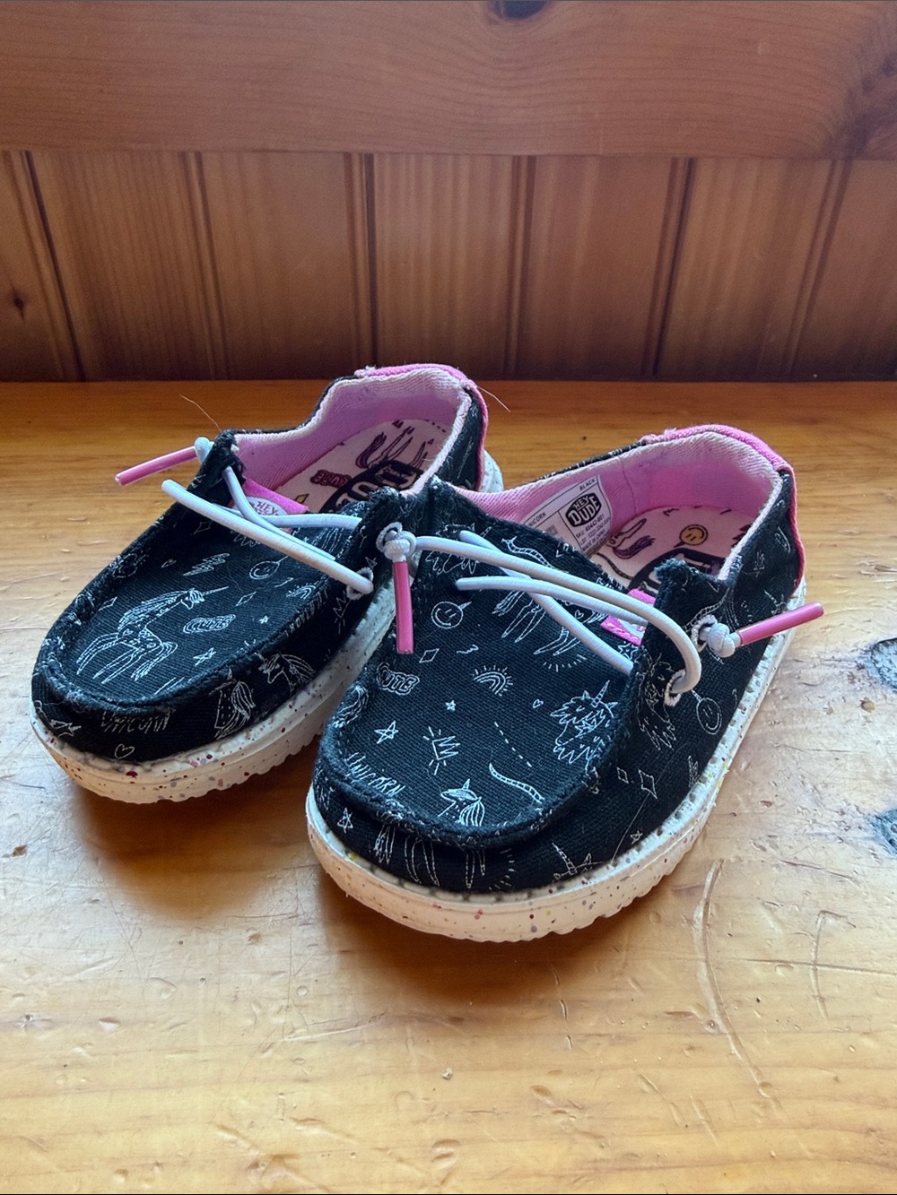 Hey Dude Kids Black Printed Slip-On Sneakers with Pink Lining